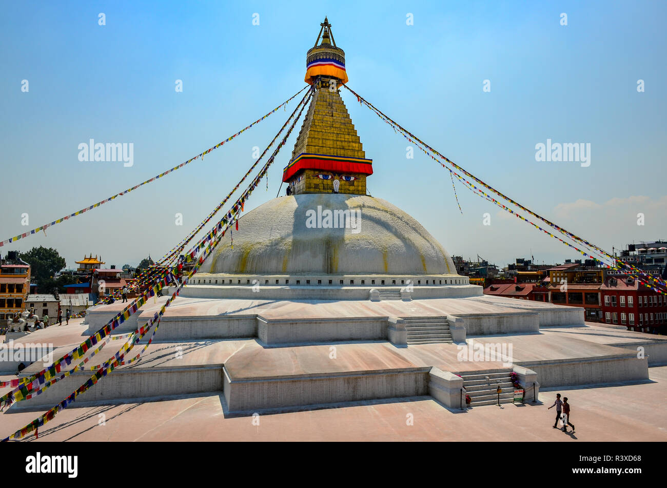 Katmandou, Népal - 18 Avril 2013 : temple bouddhiste Boudanath stupa à Katmandou, Népal, Asie Banque D'Images