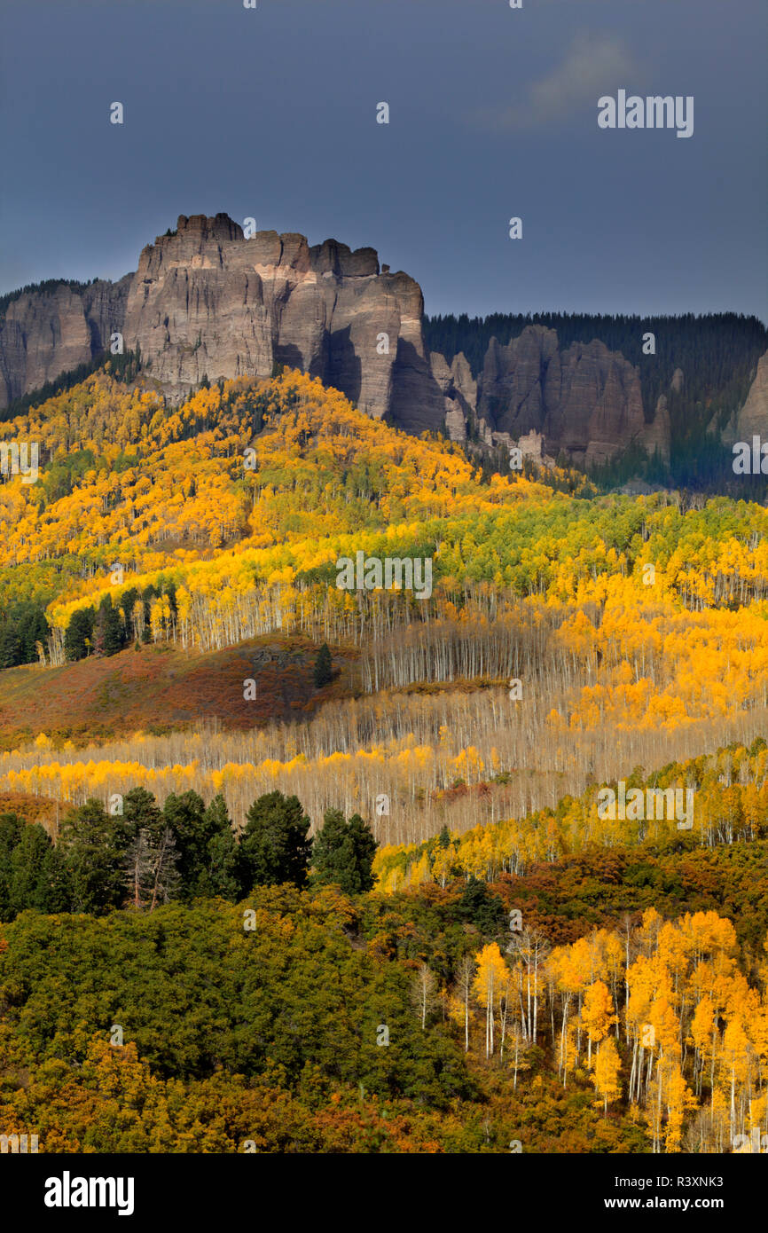 USA, Colorado, Cinnamon Ridge. Paysage de montagnes et de forêts en automne. Banque D'Images