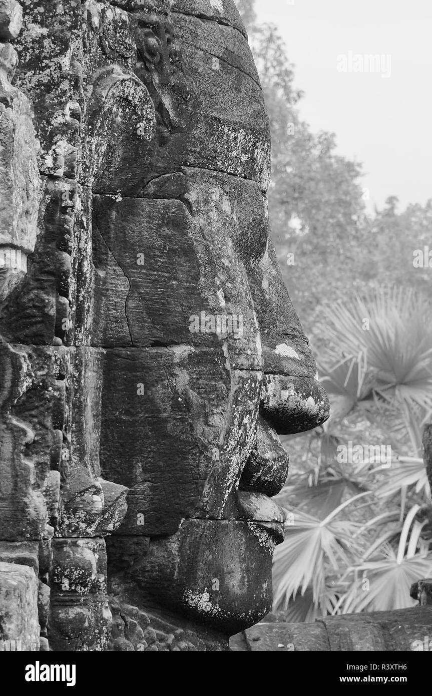 Close-up of a face au temple Bayon, Cambodge Banque D'Images