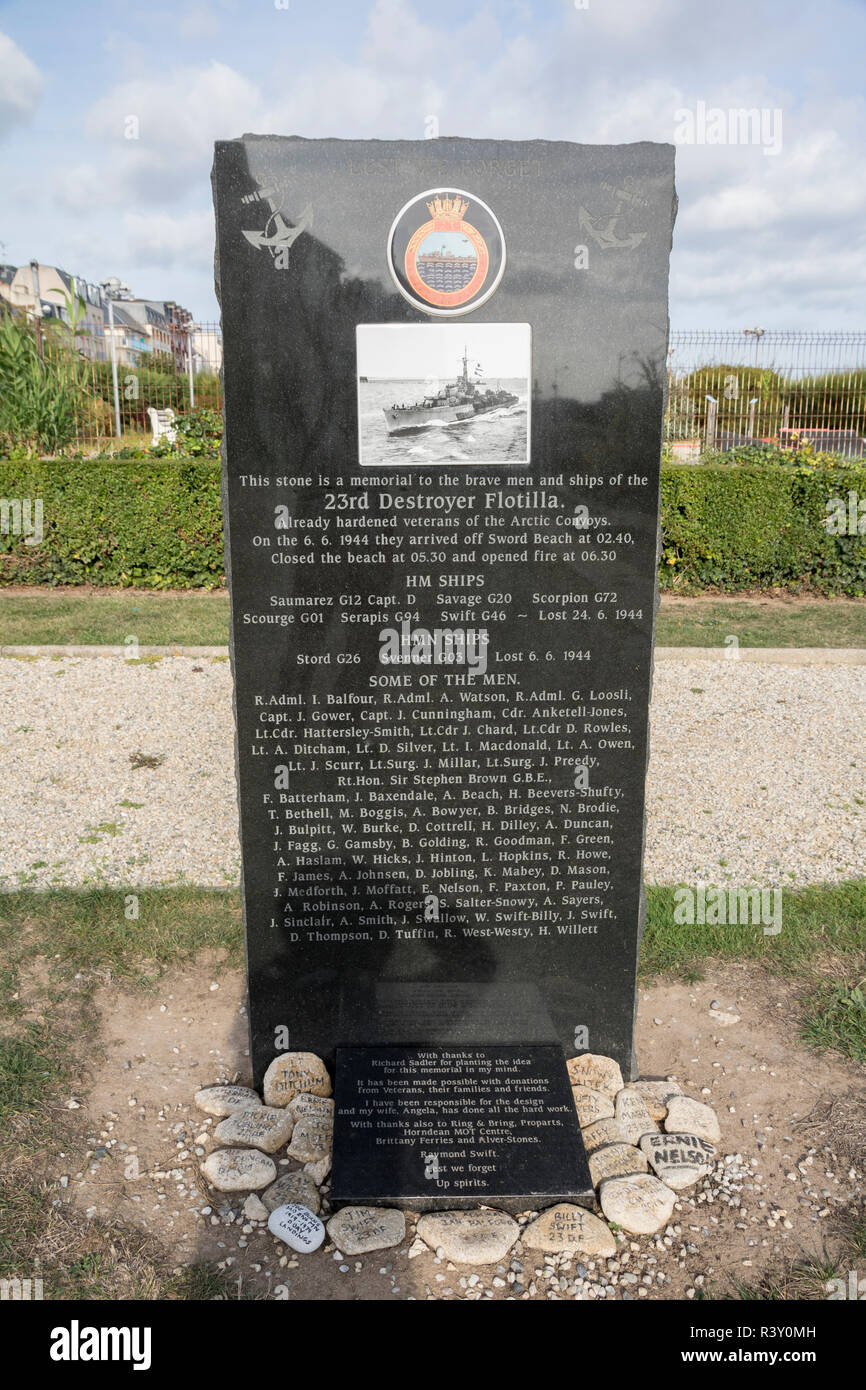 Monument à la 23e Flottille de destroyers, 6 juin 1944, Luc sur Mer, Calvados, Sword Beach, Normandie, France Banque D'Images