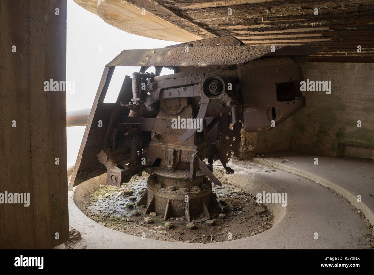 L'intérieur allemand 150mm gun casemate, longues, de Normandie Banque D'Images