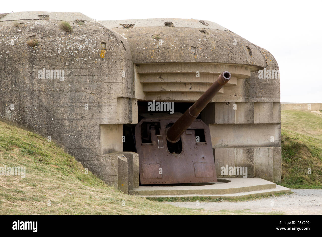 Longues, Allemand 150mm gun casemate, longues batterie, Normandie Banque D'Images