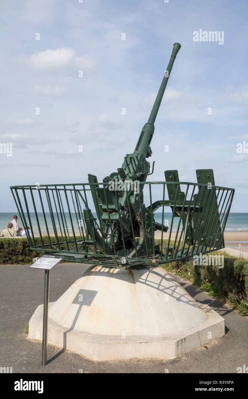 Bofors 40mm allemand canon anti-aérien, Arromanches, Normandie, France Banque D'Images