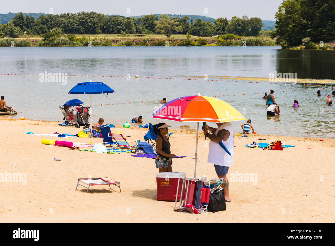 USA (New Jersey). Bassin du Fleuve Raritan Raritan, bassin hydrographique, du Liban, la vallée ronde réservoir, beach Banque D'Images