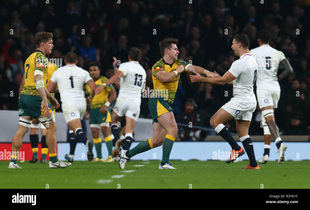 Londres, Royaume-Uni, 24 novembre 2018 Ben Youngs de l'Angleterre célèbre en Angleterre, essayez avec l'Australie à'Omua pendant 183 International entre l'Angleterre et l'Australie à Twickenham , , Londres, Angleterre le 24 Nov 2018. Action Crédit photo : Action Crédit C Sport Sport Foto/Alamy Live News Banque D'Images Londres, Royaume-Uni, 24 novembre 2018 Ben Youngs de l'Angleterre célèbre en Angleterre, essayez avec l'Australie à'Omua pendant 183 International entre l'Angleterre et l'Australie à Twickenham , , Londres, Angleterre le 24 Nov 2018. Action Crédit photo : Action Crédit C Sport Sport Foto/Alamy Live News Banque D'Images
