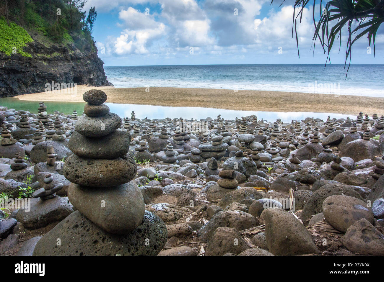 New York, Kalalau Trail, Kauai, Napali, Napali Coast State Park, des cairns Banque D'Images