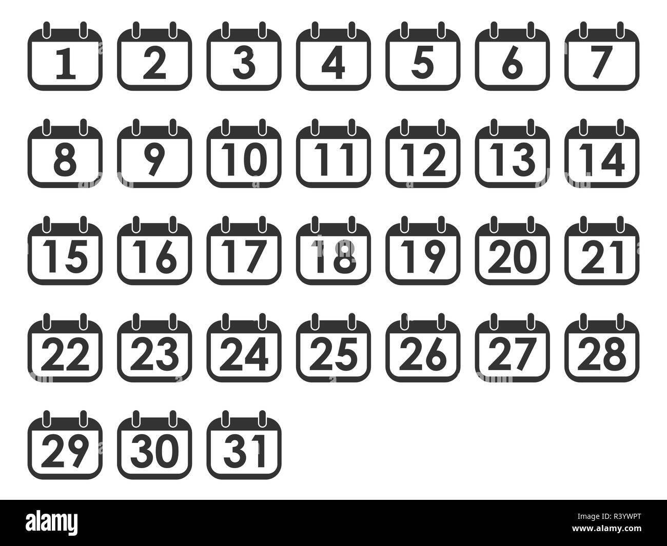Illustration vectorielle, modèle plat. Journée calendrier icon set, numéro sur la page Calendrier Illustration de Vecteur