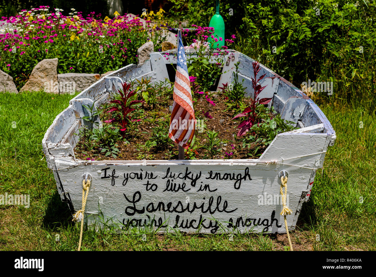 USA, Massachusetts, Cape Ann, Teltown House. "Si vous êtes assez chanceux pour vivre dans la colombe Holiday Boat, vous avez la chance d' Banque D'Images