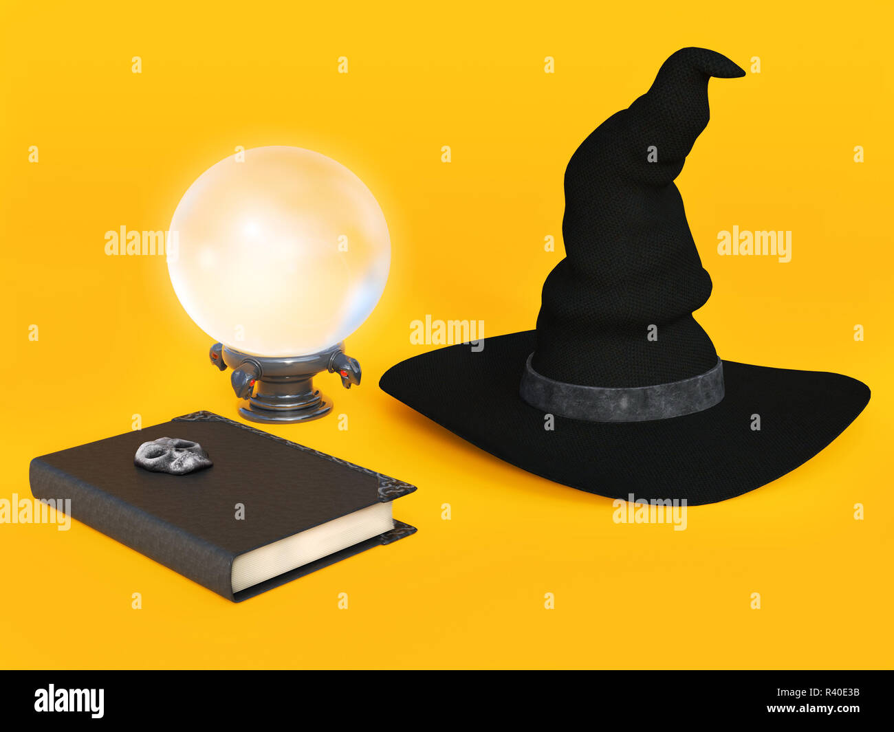 Chapeau de sorcière, et livre de sorts boule de cristal Photo Stock - Alamy