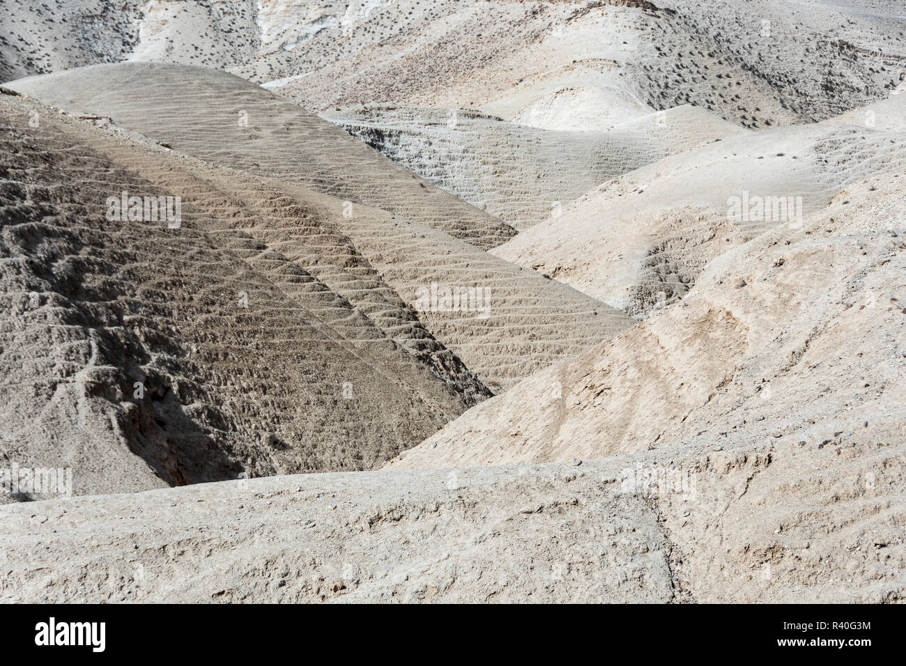 Les ravins formés par des torrents d'eau qui tombent des collines les quelques fois qu'il pleut dans le désert de Judée. Israël Banque D'Images