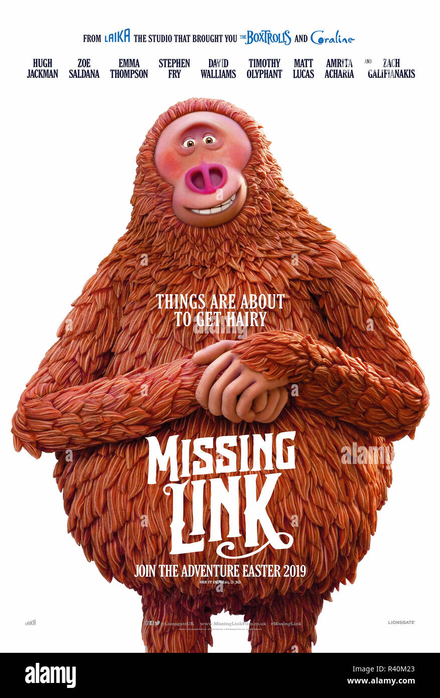 Missing Link (2019) réalisé par Chris Butler et avec Hugh Jackman, Zoe Saldana, Emma Thompson et Timothy Olyphant. M. Link se joint à une expédition dans la vallée de Shangri-La. Banque D'Images