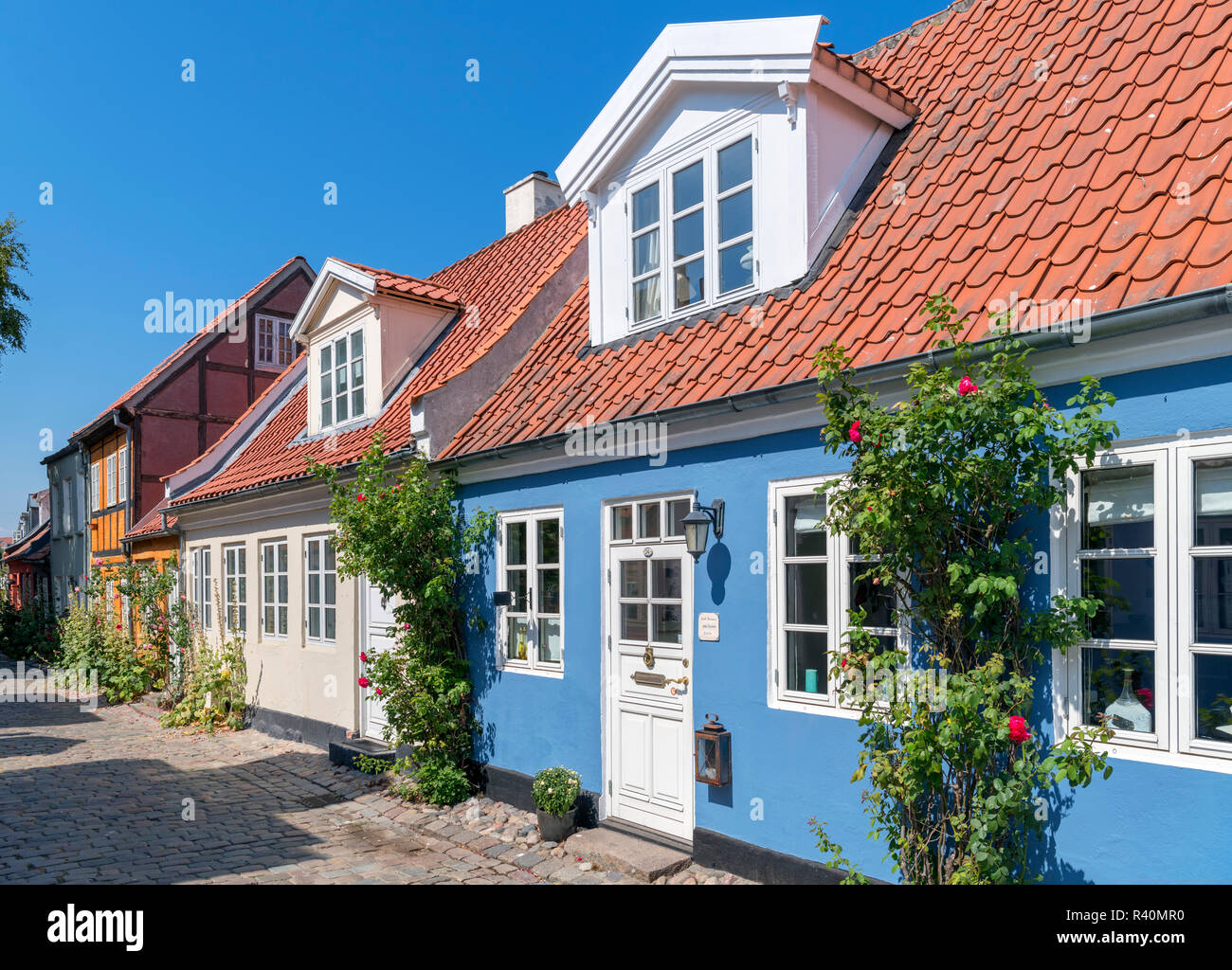 Pittoresque vieille 19e siècle maisons sur Møllestien près du centre-ville, Aarhus, Danemark Banque D'Images