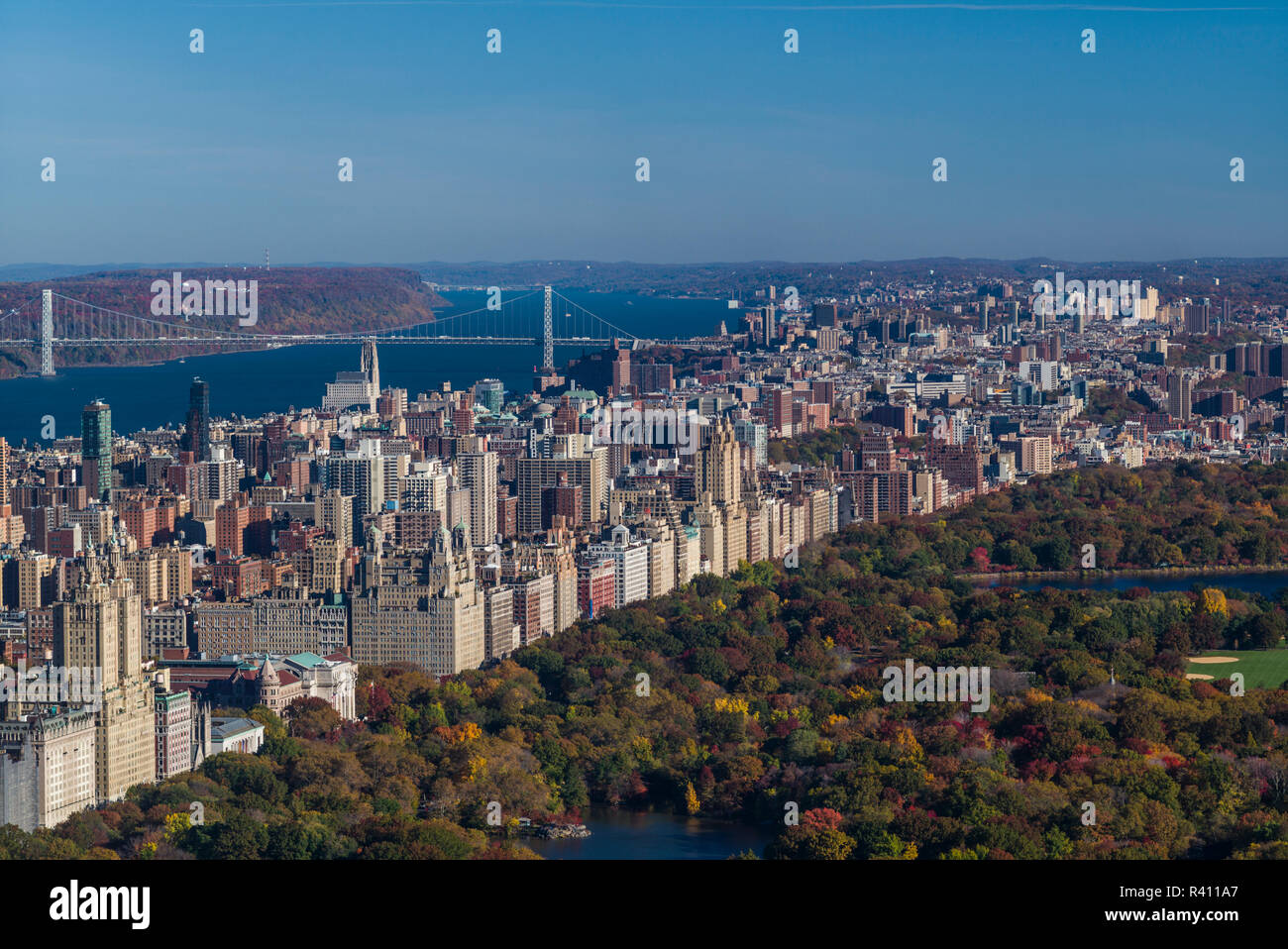 USA, New York, Manhattan, elevated view of Central Park, matin Banque D'Images