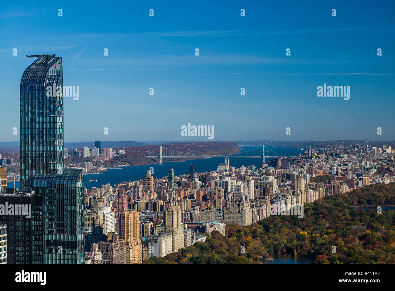 USA, New York, Manhattan, elevated view of Central Park, matin Banque D'Images