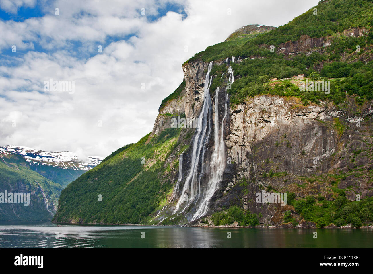 Gerainger Fjord, Norvège, Seven Sisters Falls, chutes d'eau, Banque D'Images