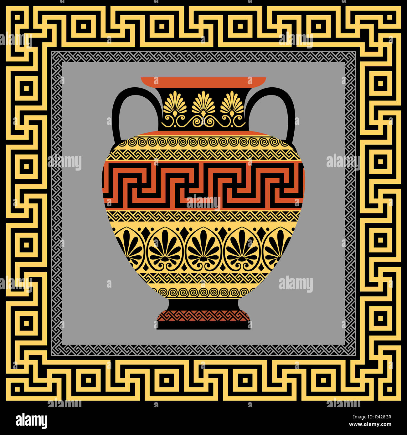 Châssis et amphores à ornement grec Meander Banque D'Images