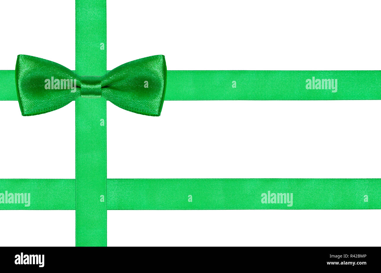 Un gros noeud papillon vert sur trois bandes satin Banque D'Images