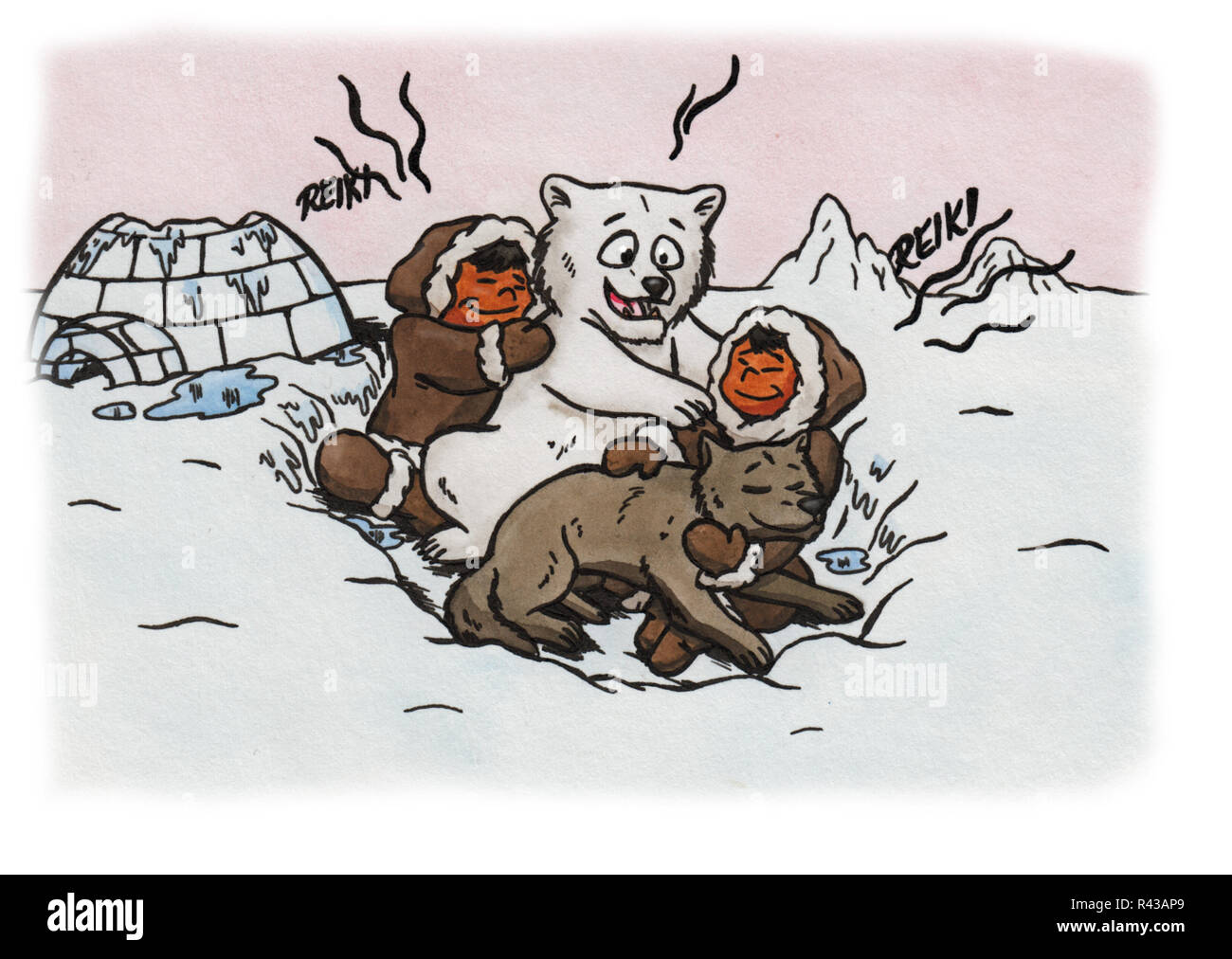 Eskimo et l'ours donnant à chaque autre reiki Banque D'Images