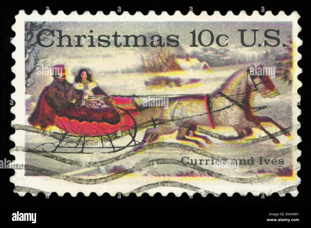 États-unis D'AMÉRIQUE - circa 1974 : un timbre-poste imprimé aux États-Unis, question de Noël, spectacles "l'Road-Winter,' par Currier et Ives, vers 1974 Banque D'Images