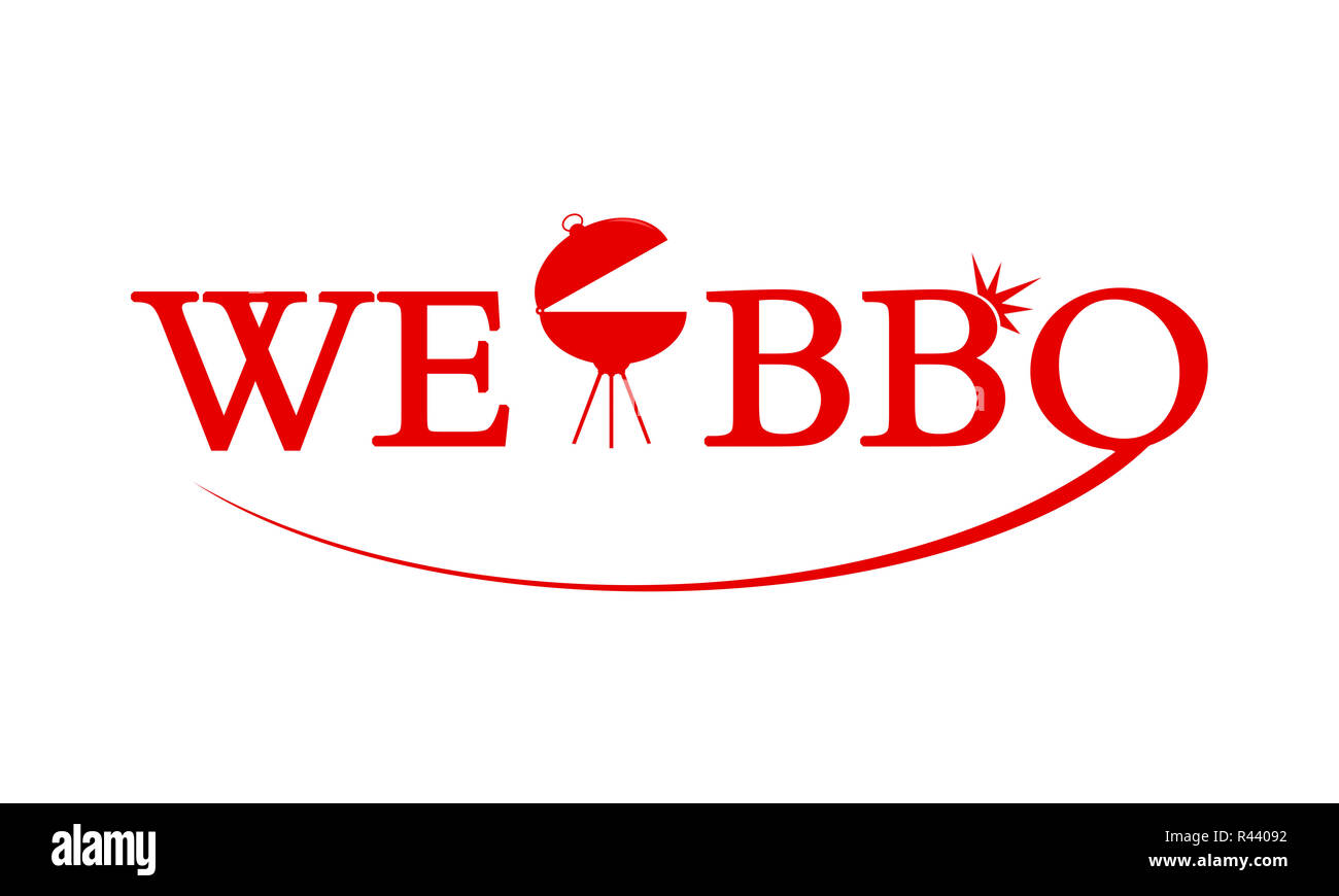 Barbecueor rouge avec illustration d'un grill et d'un texte. Banque D'Images
