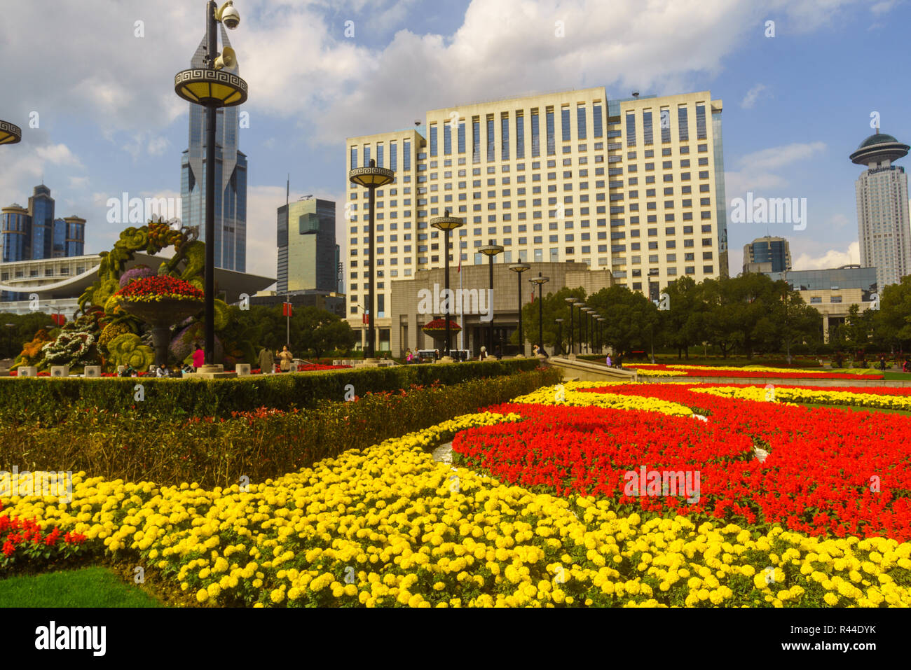 La Place du Peuple à Shanghai Chine Asie avec l'horizon à l'arrière-plan. Banque D'Images