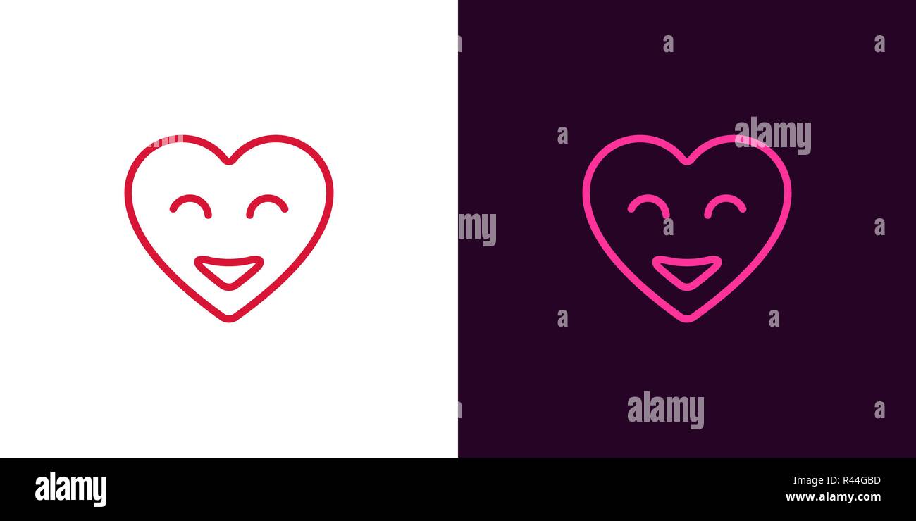 Coeur Emoji illustration. Icône Vecteur de coeur avec sourire et en décrire le style. Version rose et rouge Illustration de Vecteur