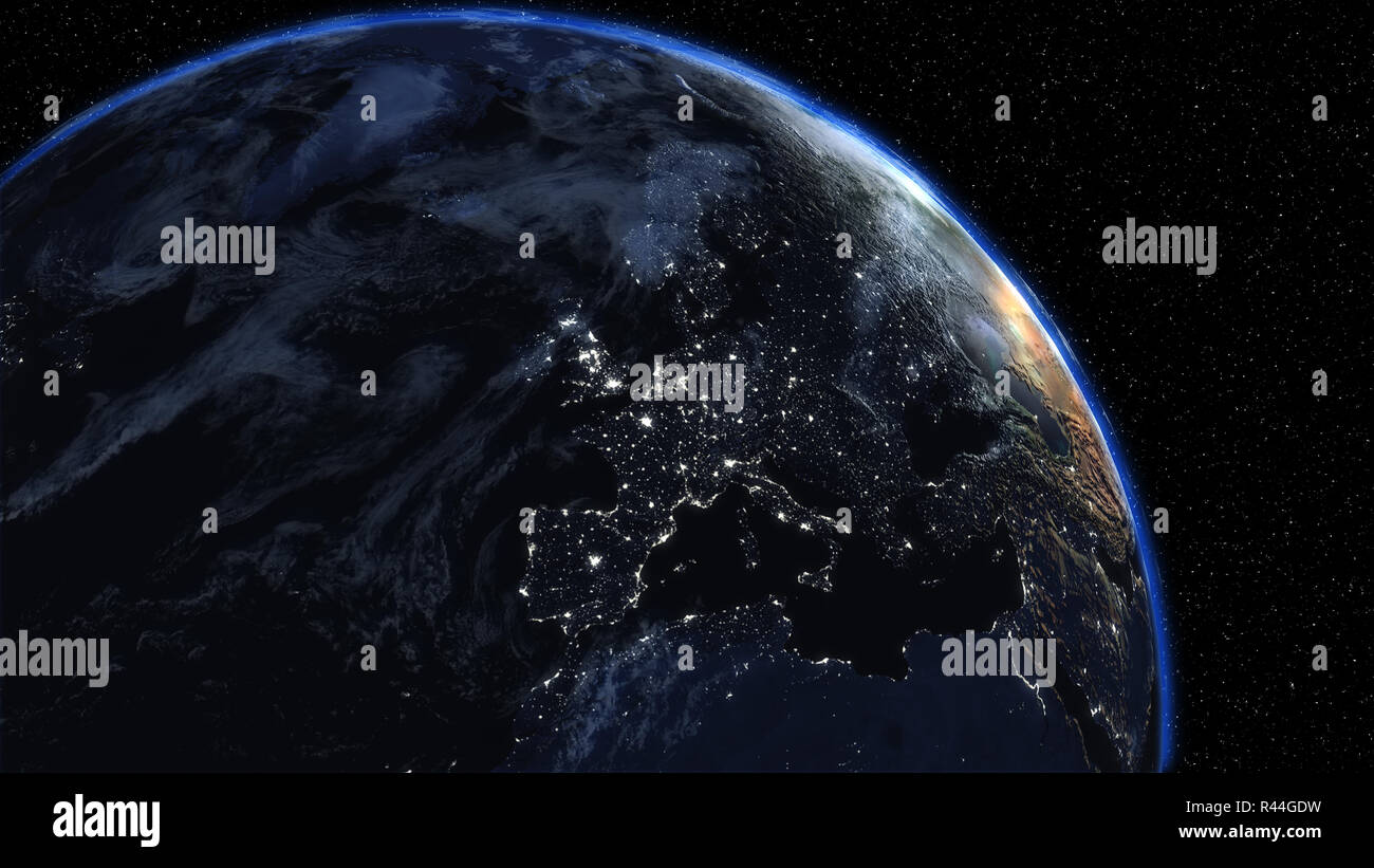 La planète Terre à l'univers ou l'espace, de la Terre et de la galaxie dans une nébuleuse nuages Banque D'Images
