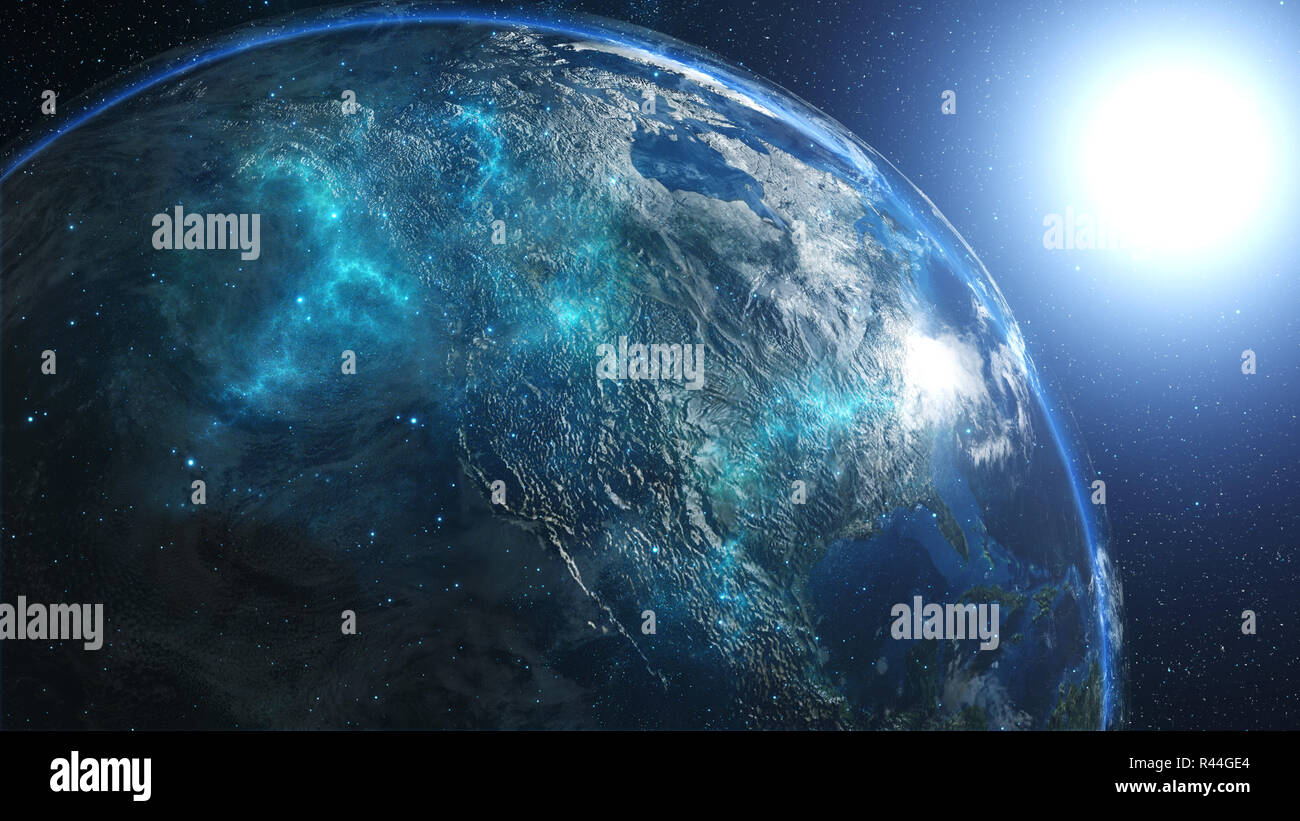 La planète Terre à l'univers ou l'espace, de la Terre et de la galaxie dans une nébuleuse nuages Banque D'Images