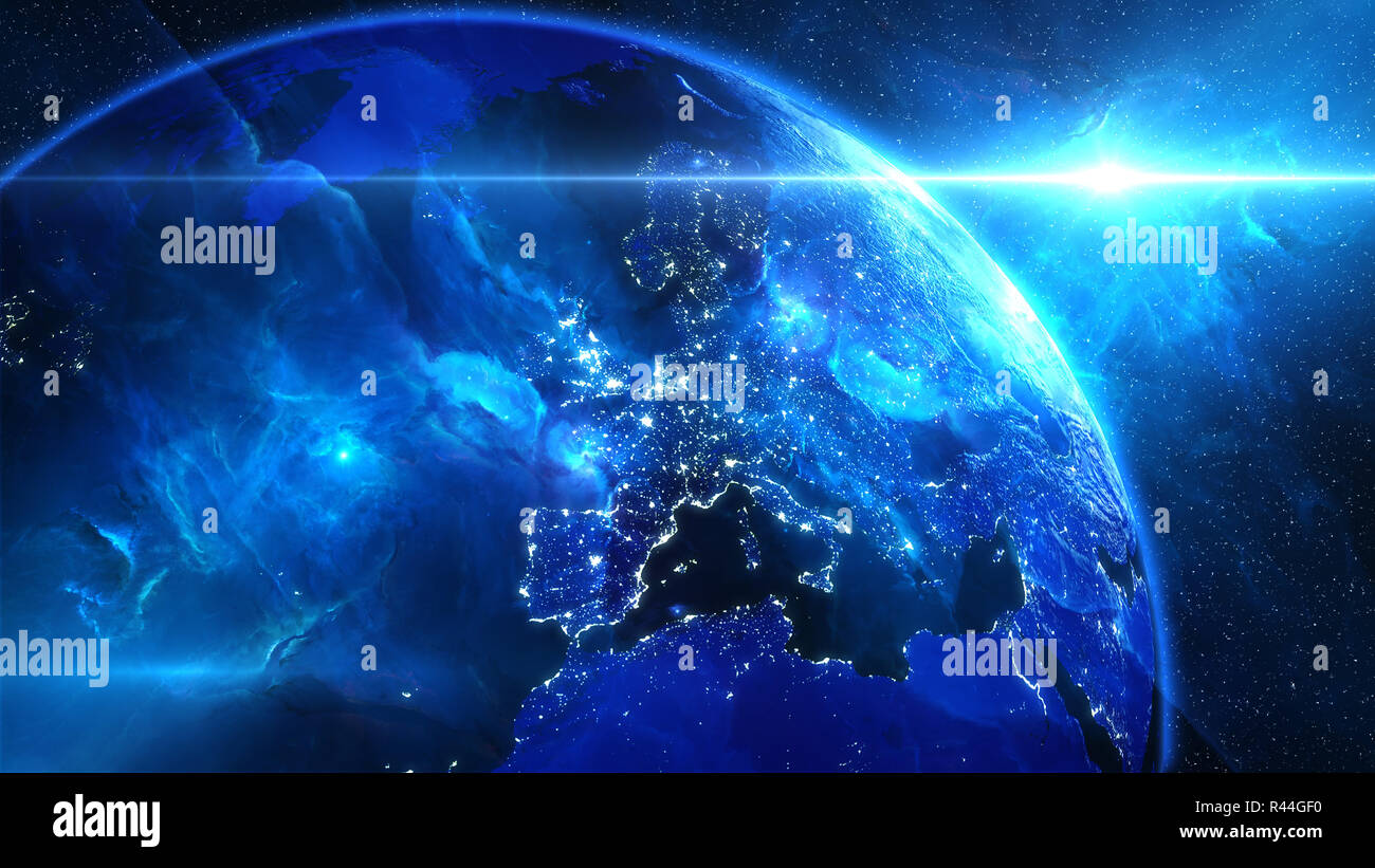 La planète Terre à l'univers ou l'espace, de la Terre et de la galaxie dans une nébuleuse nuages Banque D'Images