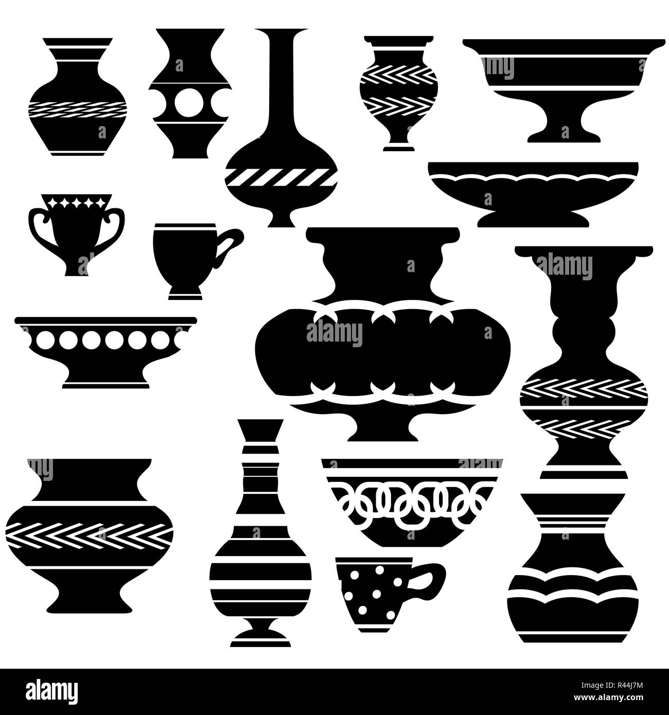 Vector Set de vases Silhouettes Banque D'Images