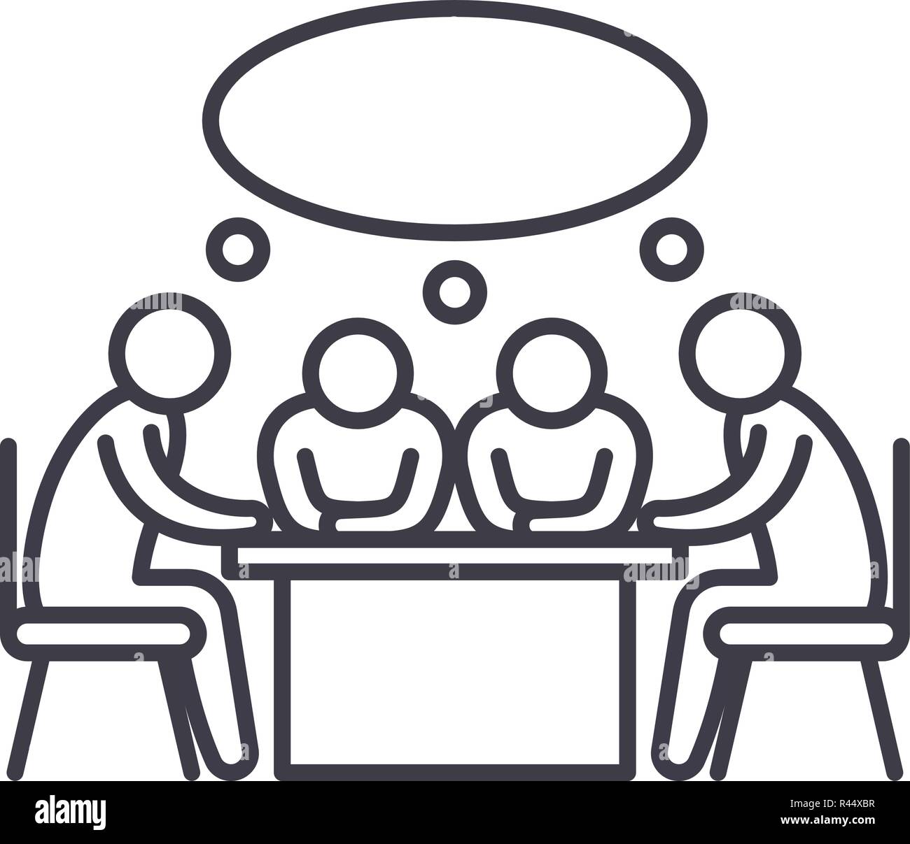 Les petites réunions d'icône Ligne concept. Petite réunion d'affaires vector illustration linéaire, symbole, d'un signe Illustration de Vecteur