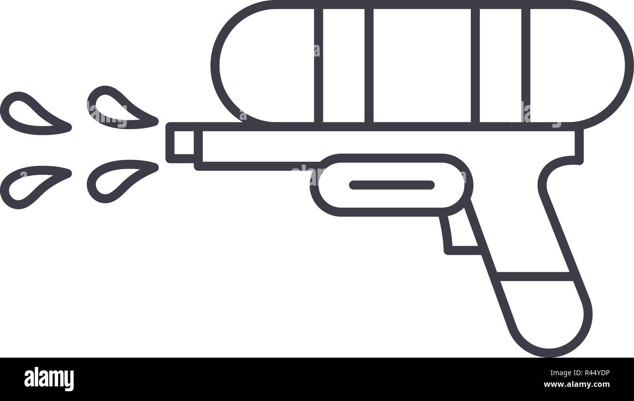L'icône de la ligne d'armes à feu de l'eau concept. Canon à eau vector illustration linéaire, symbole, d'un signe Illustration de Vecteur