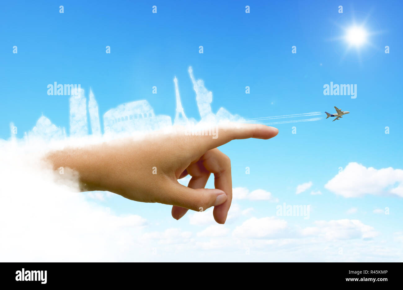 Monuments du monde sur la main d'une femme Banque D'Images