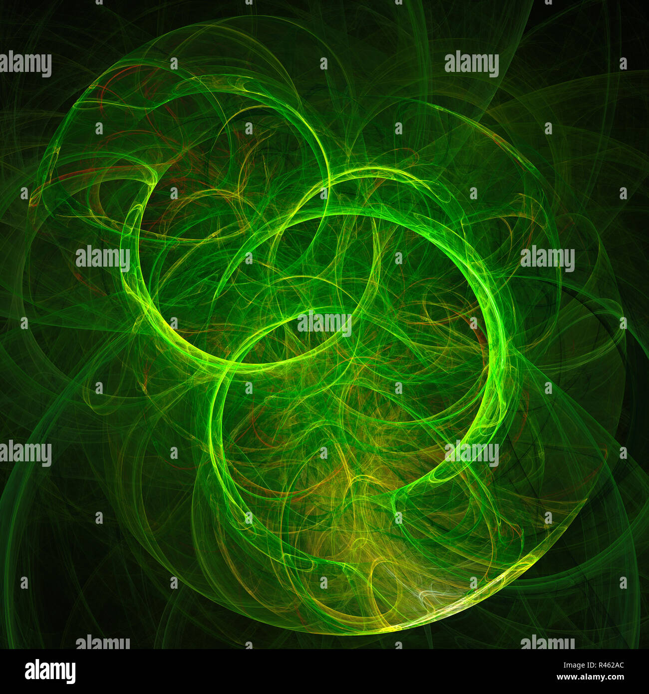 Résumé fond lumineux avec cercle vert sur fond noir. Banque D'Images