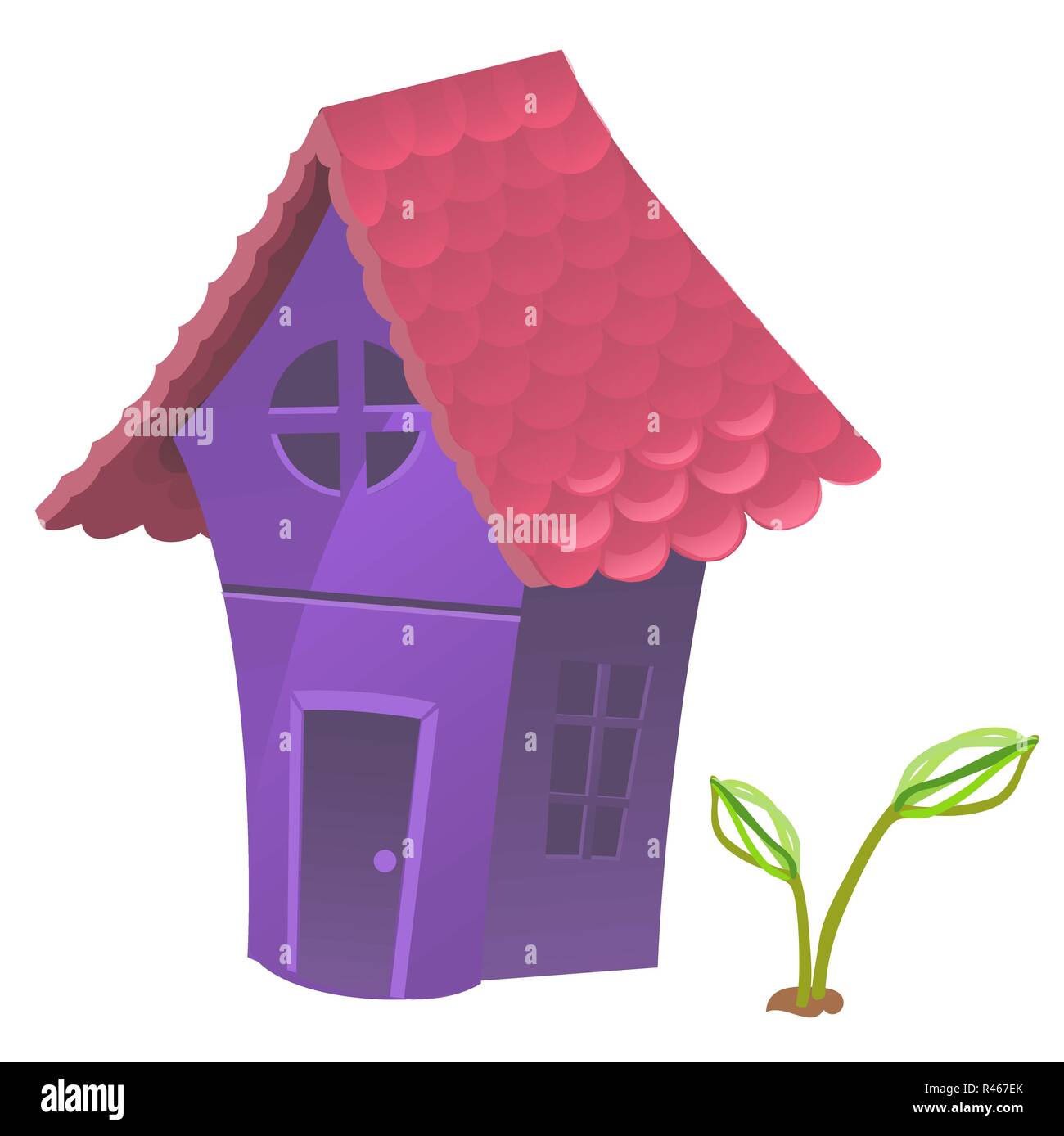 Purple house fabuleux compact avec toit rose isolé sur fond blanc. Cartoon Vector illustration close-up. Illustration de Vecteur