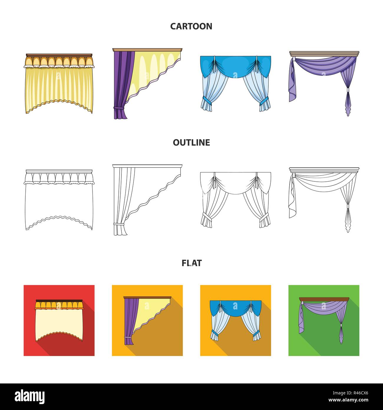 Différents types de rideaux de fenêtre rideaux.set collection icônes de ...