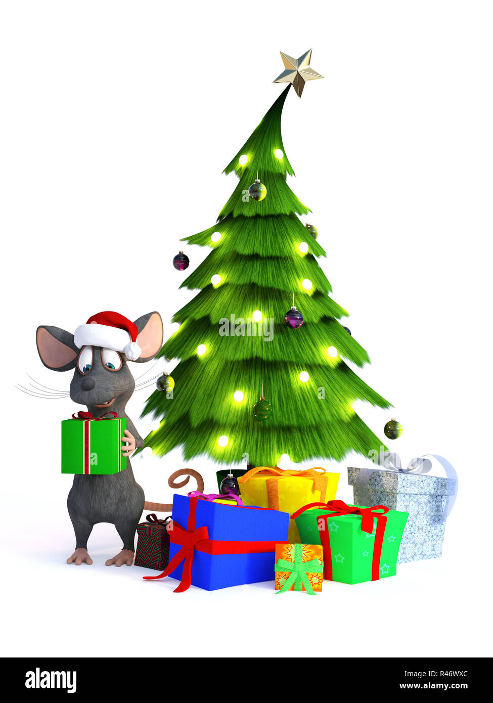 Souris de dessin animé avec des cadeaux de Noël. Banque D'Images