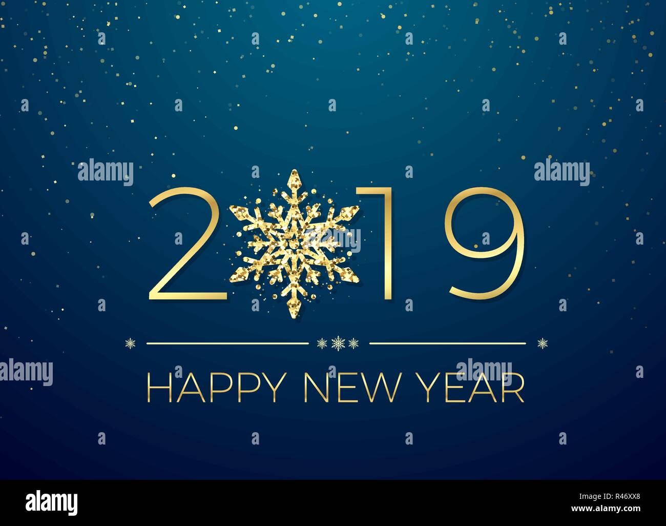 Bonne Annee 19 Texte Carte De Voeux Design Nouvelle Ans Banniere Avec Numeros D Or Et Snowflake Vector Illustration Isole Sur Fond Bleu Image Vectorielle Stock Alamy