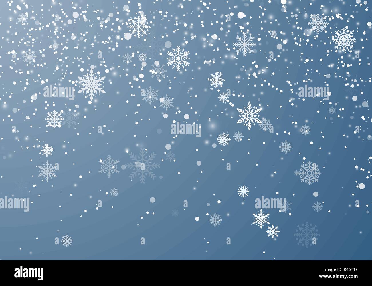 Noël arrière-plan de neige. Flying flocons de neige et les étoiles sur fond de ciel d'hiver. Flocon hiver wite modèle de recouvrement. Vector illustration Illustration de Vecteur