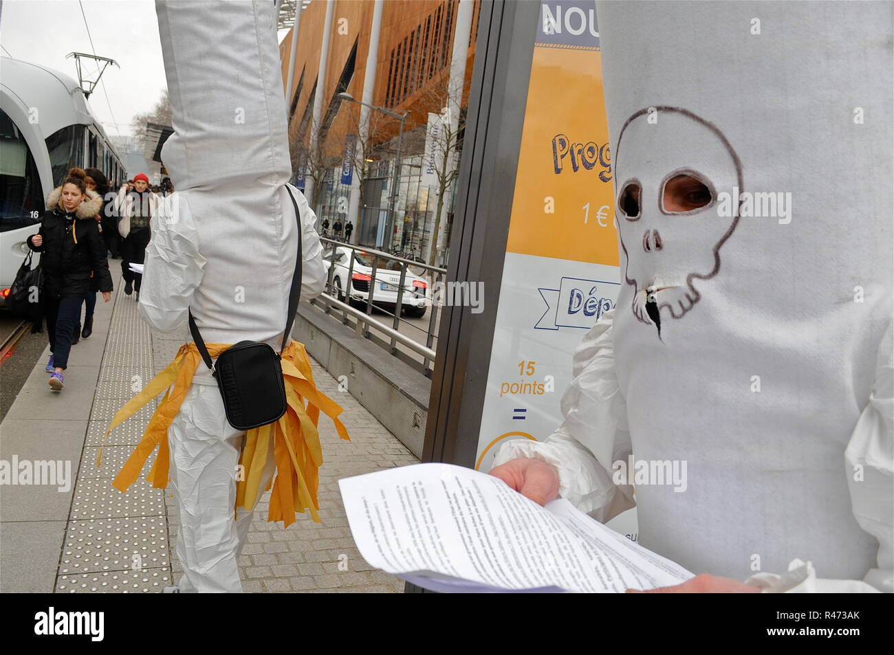 Les employés de la SEITA Riom protester contre la fermeture de l'atelier, Lyon, France Banque D'Images