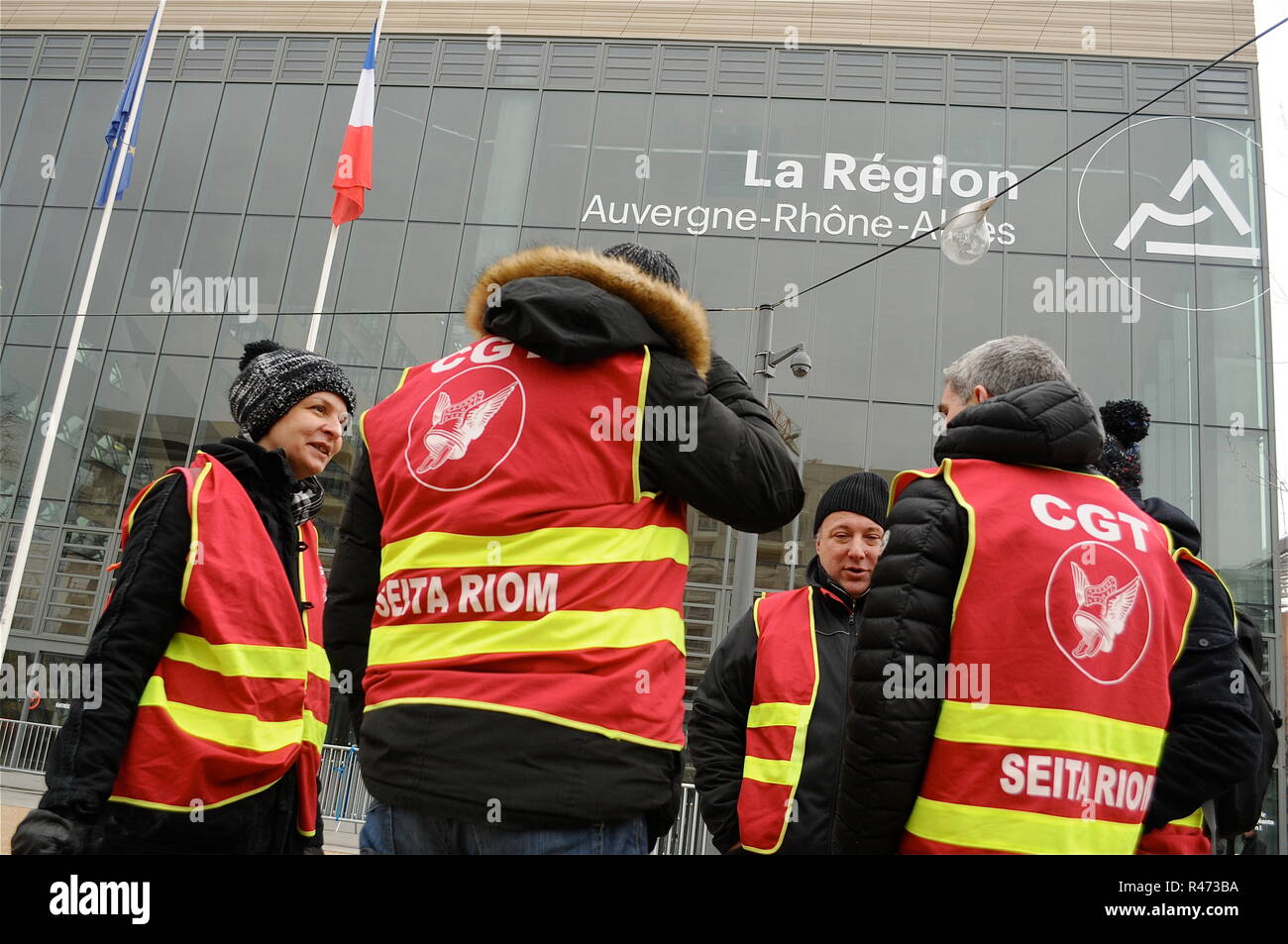 Les employés de la SEITA Riom protester contre la fermeture de l'atelier, Lyon, France Banque D'Images