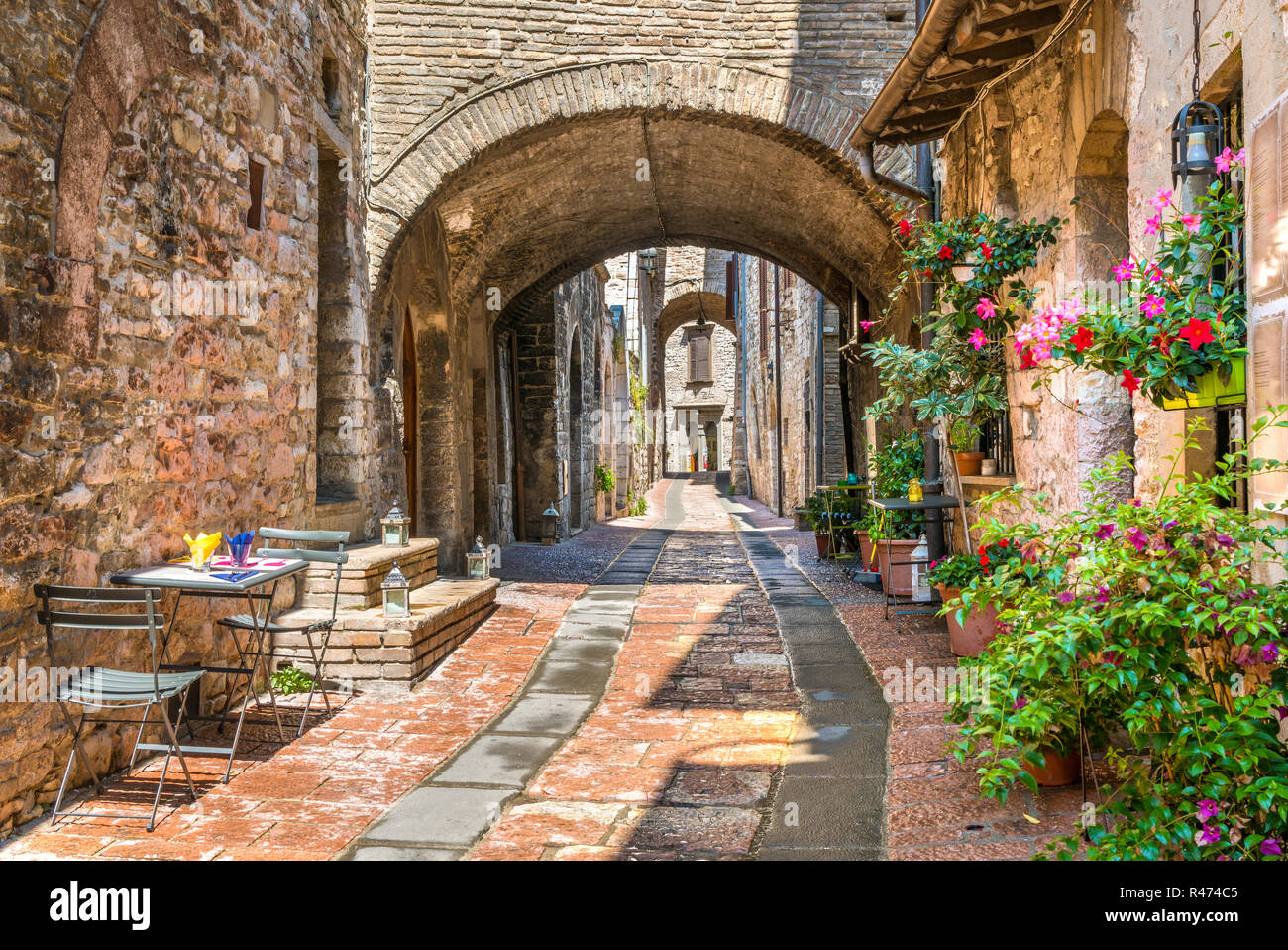 Une vue pittoresque à Assise. Province de Pérouse, Ombrie, Italie centrale. Banque D'Images