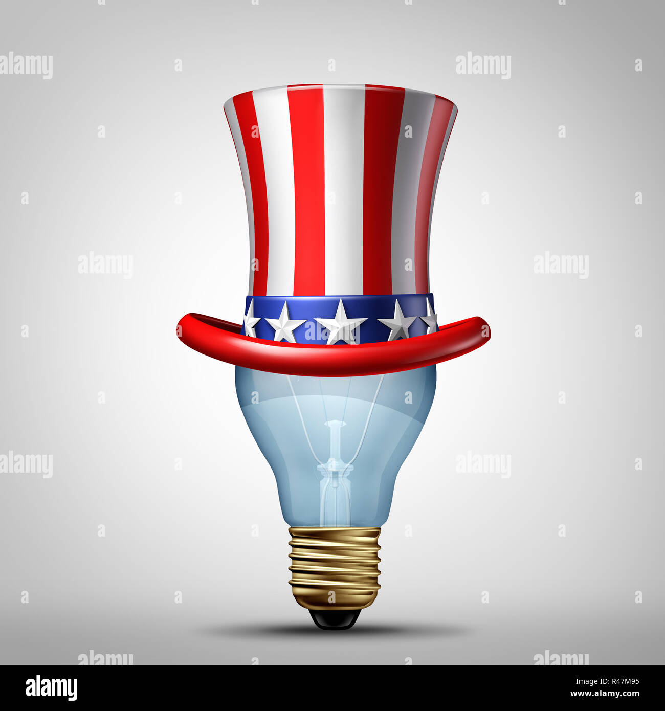 États-unis la créativité et les idées créatives de l'Amérique comme un concept patriotique nous hat sur une ampoule allumée comme une lumière de l'imagination. Banque D'Images