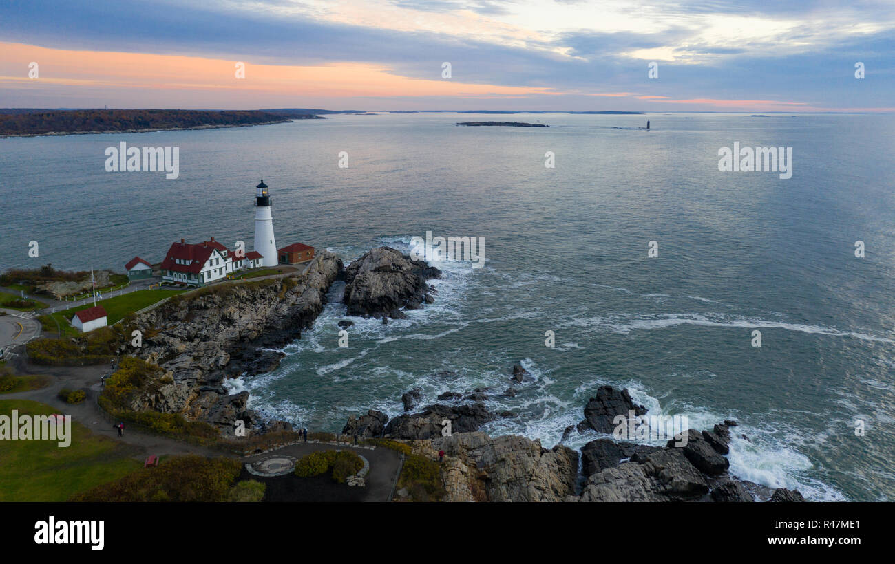 Vue aérienne Portland Head Lighthouse tower État du Maine Banque D'Images