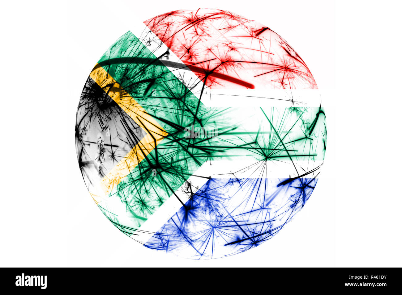 L'Afrique du Sud drapeau mousseux fireworks ball. Noël et Nouvel An, fête nationale et la décoration ornement concept Banque D'Images