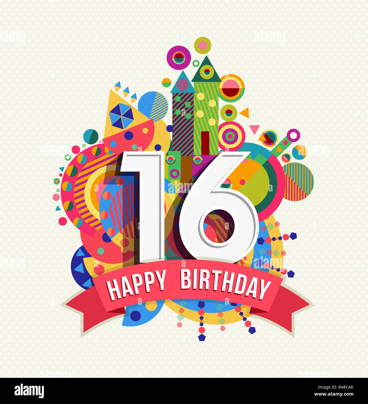 Joyeux Anniversaire 16 Ans Carte De Voeux Couleur De L Affiche Photo Stock Alamy