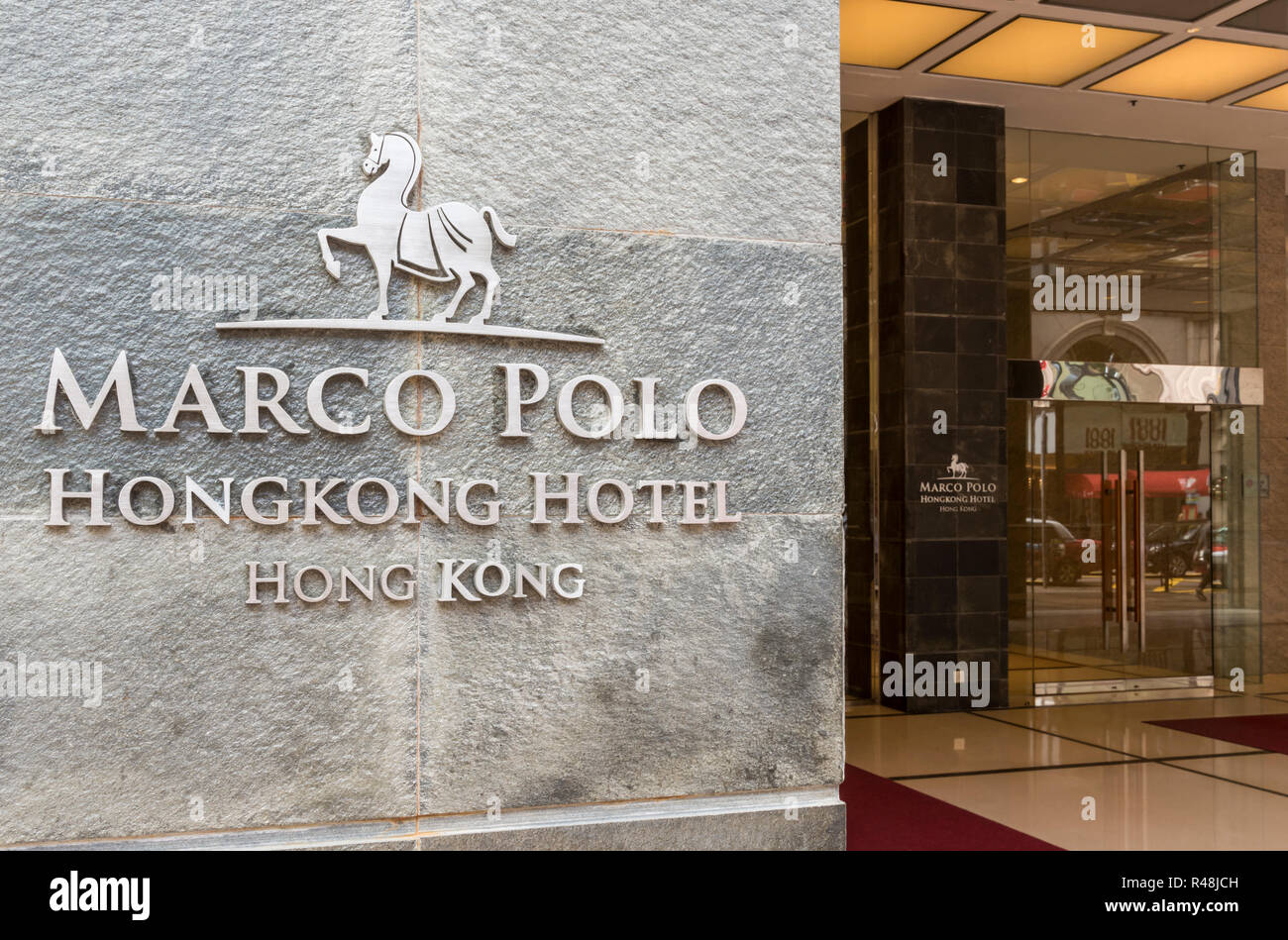 Marco Polo Hong Kong hotel sign, Canton Road, Tsim Sha Tsui, Kowloon, Hong Kong Banque D'Images