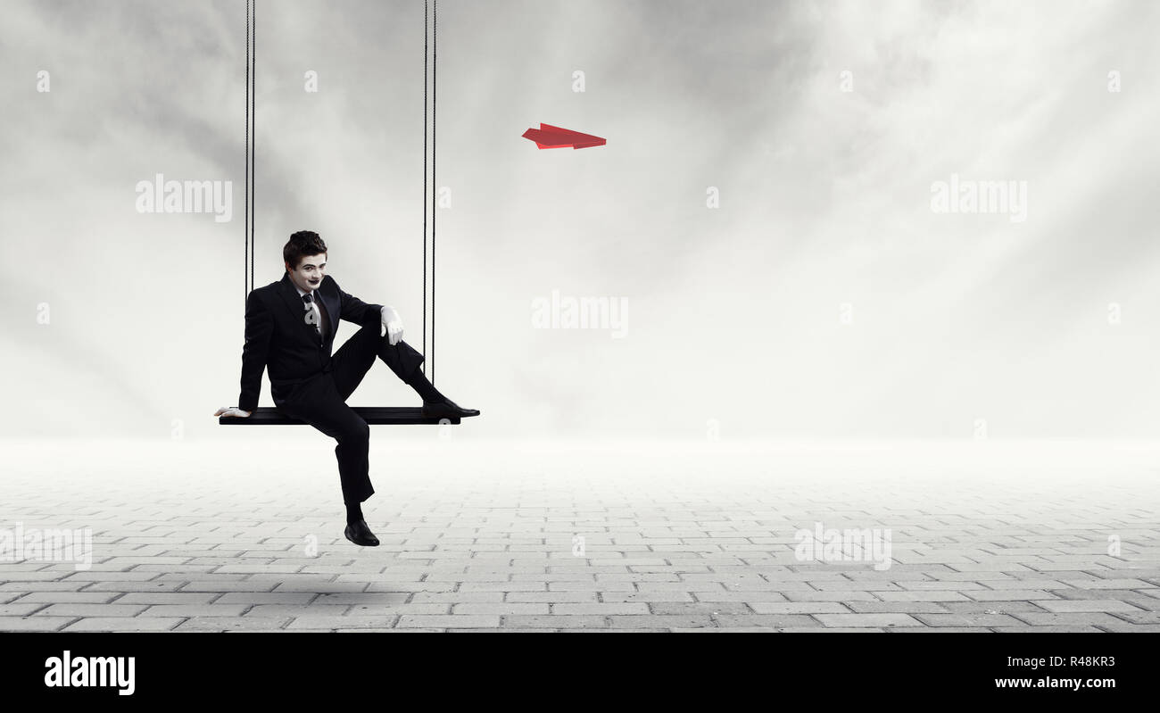 Jeune homme mime. Technique mixte Banque D'Images