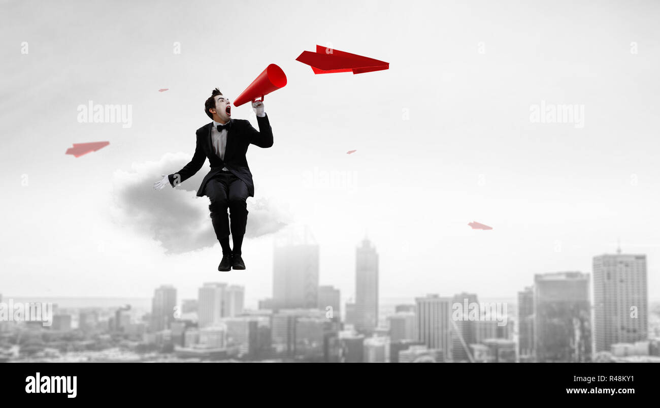 Jeune homme mime. Technique mixte Banque D'Images