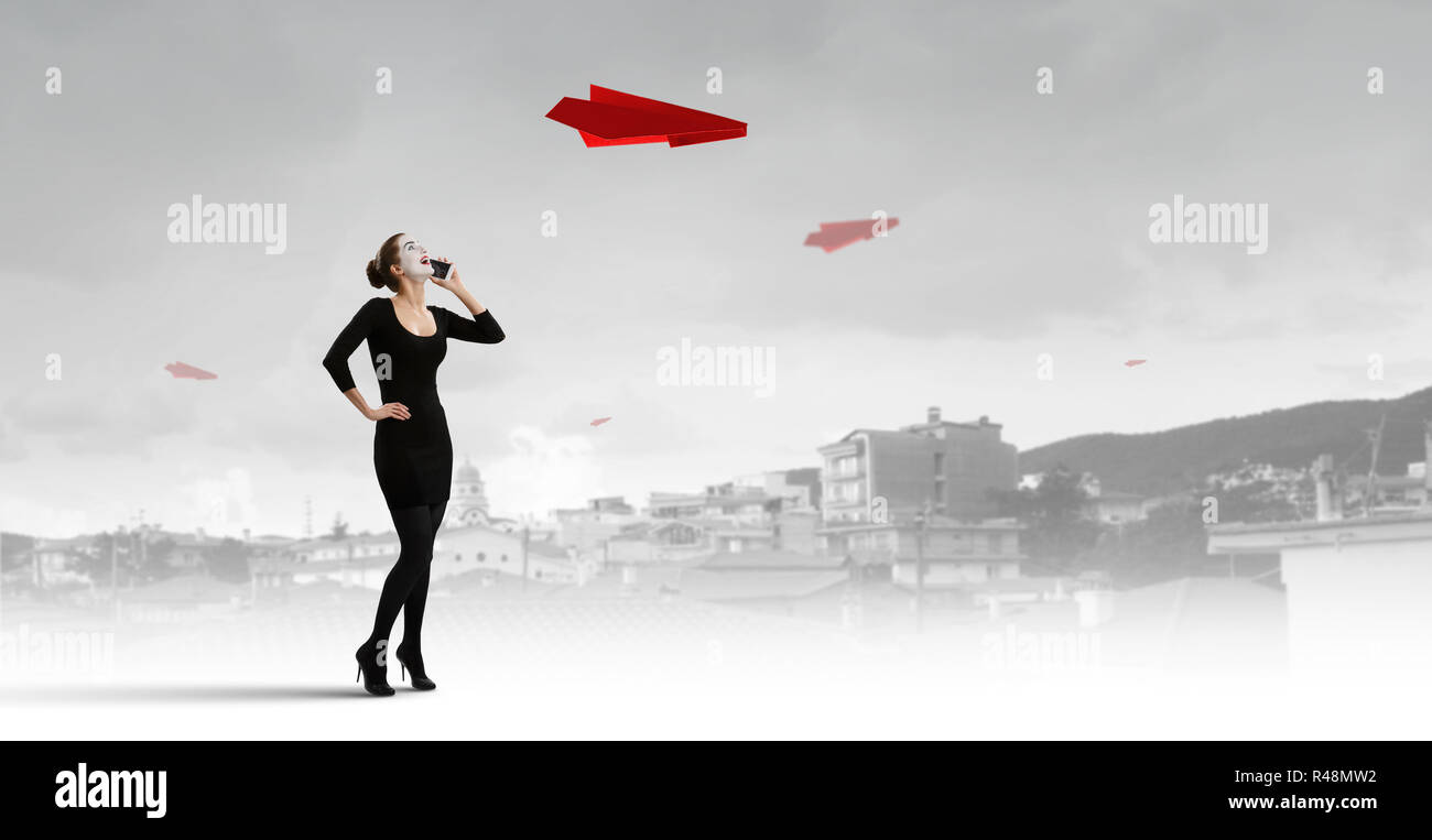 Jeune femme mime. Technique mixte Banque D'Images